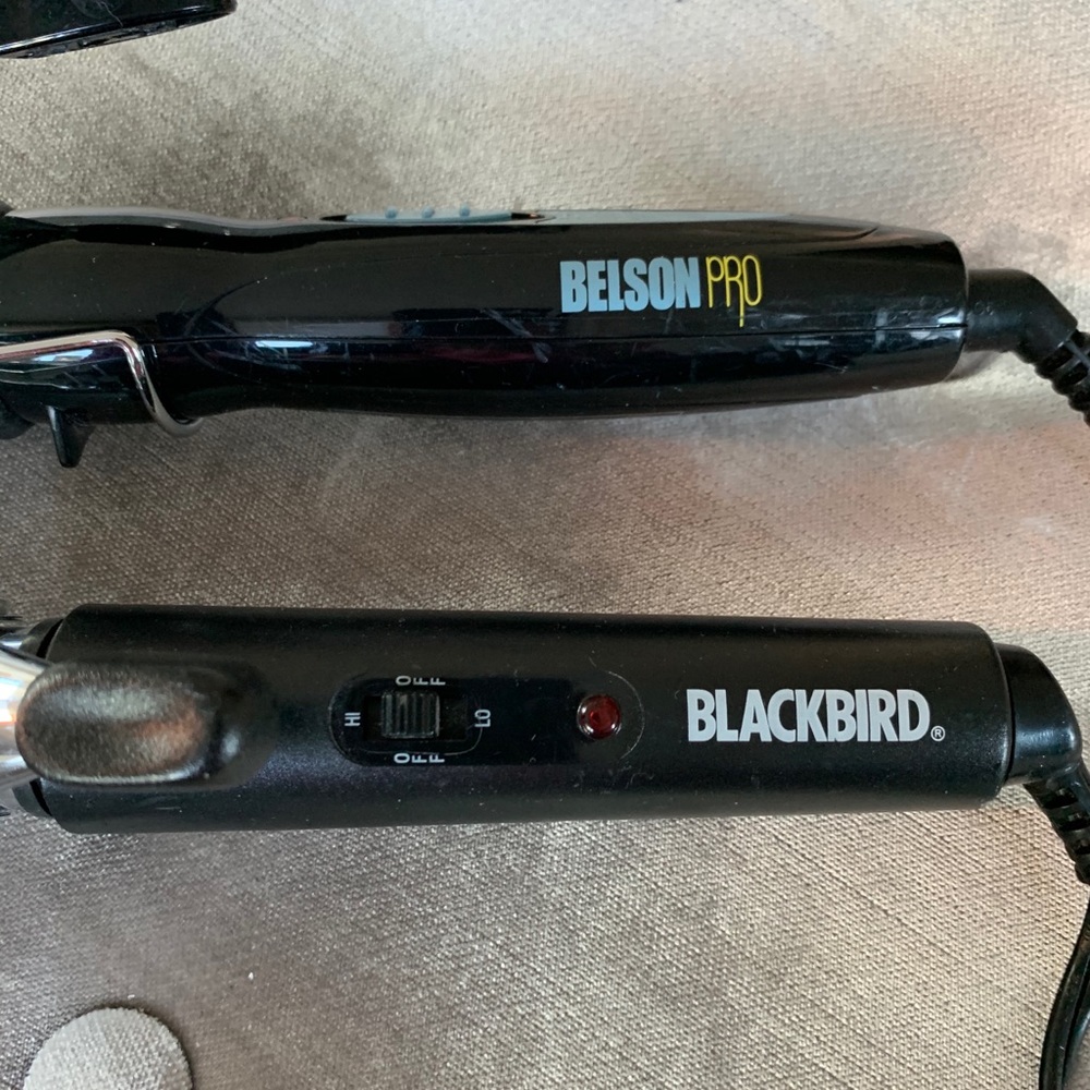 Two curling irons: blackbird and belson pro